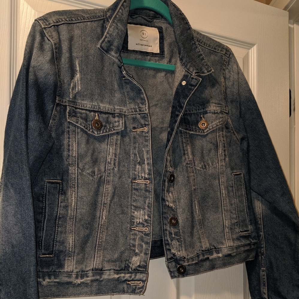 Very soft, distressed, cropped denim jacket